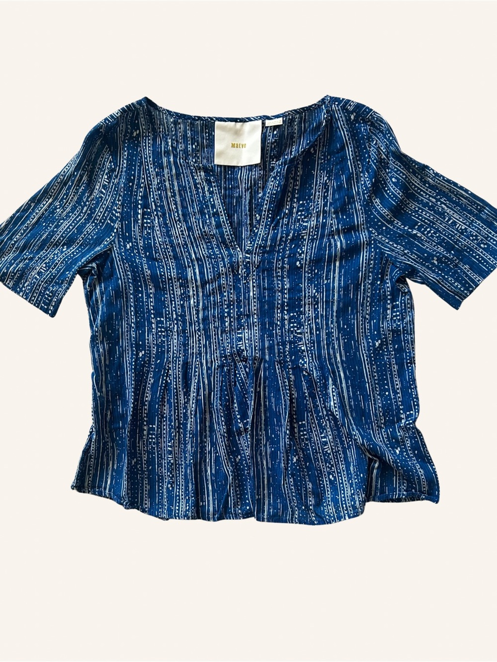 Anthropologie Maeve Blue V Neck Print Cotton Size Small Petite